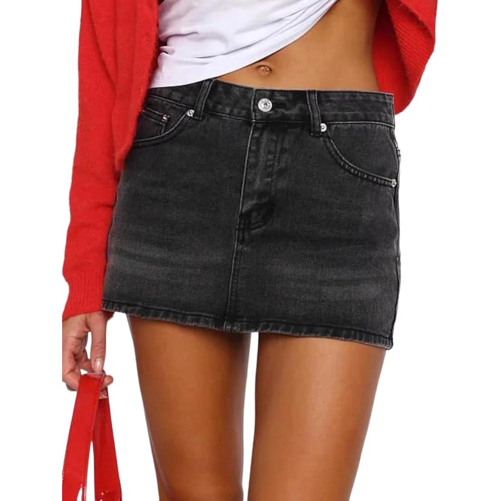 image:imageEMMIOL Women Denim Skort Skirt Stretchy Mid Waist Y2K Sexy Mini Skirts Dressy Casual Jean SkortsBlack