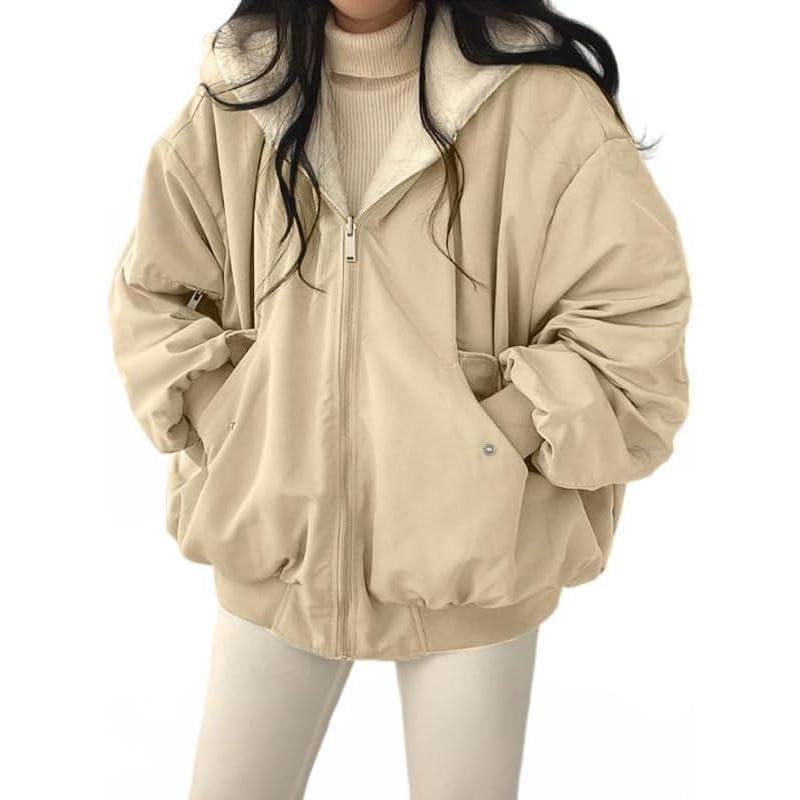 image:imageEMMIOL Womens Winter Coats Hooded Fleece Puffer Reversible Long Sleeve Oversized Full Zipper Warm JacketsApricot