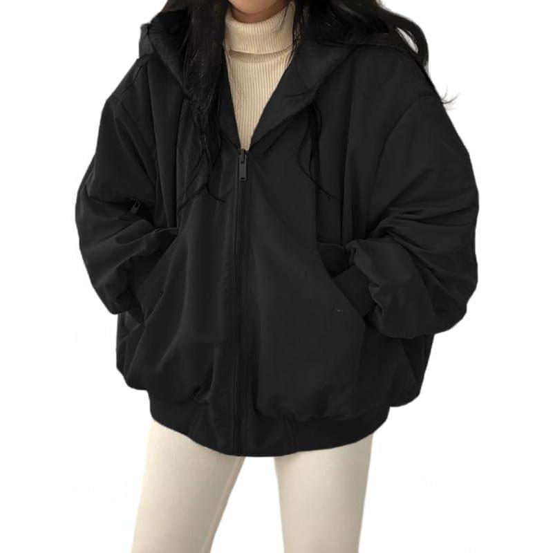 image:imageEMMIOL Womens Winter Coats Hooded Fleece Puffer Reversible Long Sleeve Oversized Full Zipper Warm JacketsBlack