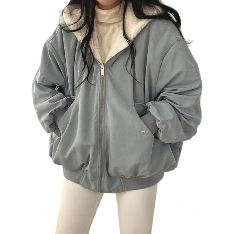 image:imageEMMIOL Womens Winter Coats Hooded Fleece Puffer Reversible Long Sleeve Oversized Full Zipper Warm JacketsBlue
