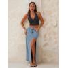 EMMIOL Jean Maxi Skirts for Women Side Slit Sexy Dress 2025 Fall Trendy Sexy Denim Long Skirt(Blue)