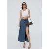EMMIOL Jean Maxi Skirts for Women Side Slit Sexy Dress 2025 Fall Trendy Sexy Denim Long Skirt(Dark Blue)