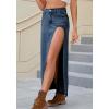 EMMIOL Jean Maxi Skirts for Women Side Slit Sexy Dress 2025 Fall Trendy Sexy Denim Long Skirt(Dark Blue)