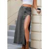 EMMIOL Jean Maxi Skirts for Women Side Slit Sexy Dress 2025 Fall Trendy Sexy Denim Long Skirt(Grey)
