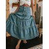 EMMIOL Long Denim Skirt for Women – Mid High Waisted A-Line Jean Maxi Skirts Dark Wash Tiered Swing Jean Skirt with Pockets(Blue)