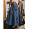 EMMIOL Long Denim Skirt for Women – Mid High Waisted A-Line Jean Maxi Skirts Dark Wash Tiered Swing Jean Skirt with Pockets(Dark Blue)