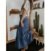 EMMIOL Long Denim Skirt for Women – Mid High Waisted A-Line Jean Maxi Skirts Dark Wash Tiered Swing Jean Skirt with Pockets(Dark Blue)