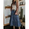 EMMIOL Long Denim Skirt for Women – Mid High Waisted A-Line Jean Maxi Skirts Dark Wash Tiered Swing Jean Skirt with Pockets(Dark Blue)
