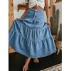 EMMIOL Long Denim Skirt for Women – Mid High Waisted A-Line Jean Maxi Skirts Dark Wash Tiered Swing Jean Skirt with Pockets(Light Blue)