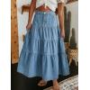 EMMIOL Long Denim Skirt for Women – Mid High Waisted A-Line Jean Maxi Skirts Dark Wash Tiered Swing Jean Skirt with Pockets(Light Blue)