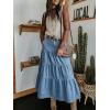 EMMIOL Long Denim Skirt for Women – Mid High Waisted A-Line Jean Maxi Skirts Dark Wash Tiered Swing Jean Skirt with Pockets(Light Blue)