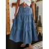 EMMIOL Long Denim Skirt for Women – Mid High Waisted A-Line Jean Maxi Skirts Dark Wash Tiered Swing Jean Skirt with Pockets(Medium Blue)