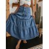EMMIOL Long Denim Skirt for Women – Mid High Waisted A-Line Jean Maxi Skirts Dark Wash Tiered Swing Jean Skirt with Pockets(Medium Blue)
