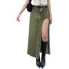 EMMIOL Jean Maxi Skirts for Women Side Slit Sexy Dress 2025 Fall Trendy Sexy Denim Long Skirt(Army Green)