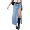 EMMIOL Jean Maxi Skirts for Women Side Slit Sexy Dress 2025 Fall Trendy Sexy Denim Long Skirt(Blue)