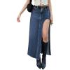 EMMIOL Jean Maxi Skirts for Women Side Slit Sexy Dress 2025 Fall Trendy Sexy Denim Long Skirt(Dark Blue)