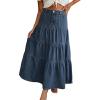 EMMIOL Long Denim Skirt for Women – Mid High Waisted A-Line Jean Maxi Skirts Dark Wash Tiered Swing Jean Skirt with Pockets(Dark Blue)