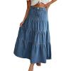 EMMIOL Long Denim Skirt for Women – Mid High Waisted A-Line Jean Maxi Skirts Dark Wash Tiered Swing Jean Skirt with Pockets(Medium Blue)
