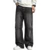 EMMIOL Men’s Baggy Jeans, Y2K Straight Leg Denim Pants, Loose Fit Skater Ripped Vintage Relaxed Long Streetwear(Black)