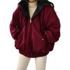 EMMIOL Womens Winter Coats Hooded Fleece Puffer Reversible Long Sleeve Oversized Full Zipper Warm Jackets(Red)