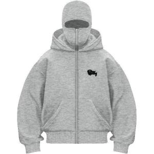 EMMIOL Balaclava Full Zip Hoodie With Built-In Wind Proof Mask Long Sleeve Pullover Sweatshirt With Pocket(A-light Grey)