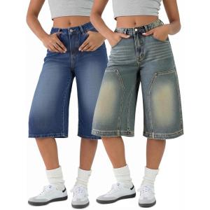 EMMIOL Jorts for Women Baggy Jean Shorts High Waisted Wide Leg Denim Shorts Y2k Bermudas