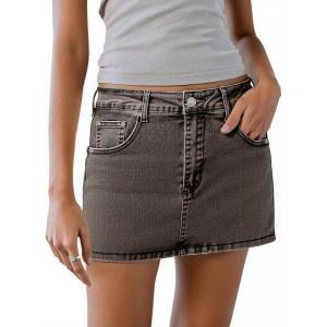 EMMIOL Women Denim Skort Skirt Stretchy Mid Waist Y2K Sexy Mini Skirts Dressy Casual Jean Skorts(Black-gray)