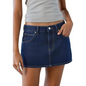 EMMIOL Women Denim Skort Skirt Stretchy Mid Waist Y2K Sexy Mini Skirts Dressy Casual Jean Skorts(Deep Blue)