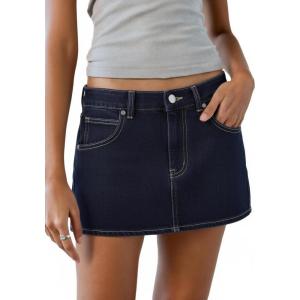 EMMIOL Women Denim Skort Skirt Stretchy Mid Waist Y2K Sexy Mini Skirts Dressy Casual Jean Skorts(Navy Blue)