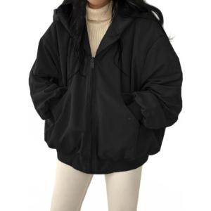 EMMIOL Womens Winter Coats Hooded Fleece Puffer Reversible Long Sleeve Oversized Full Zipper Warm Jackets(Black)