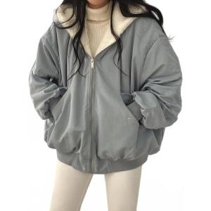 EMMIOL Womens Winter Coats Hooded Fleece Puffer Reversible Long Sleeve Oversized Full Zipper Warm Jackets(Blue)