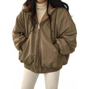 EMMIOL Womens Winter Coats Hooded Fleece Puffer Reversible Long Sleeve Oversized Full Zipper Warm Jackets(Khaki)