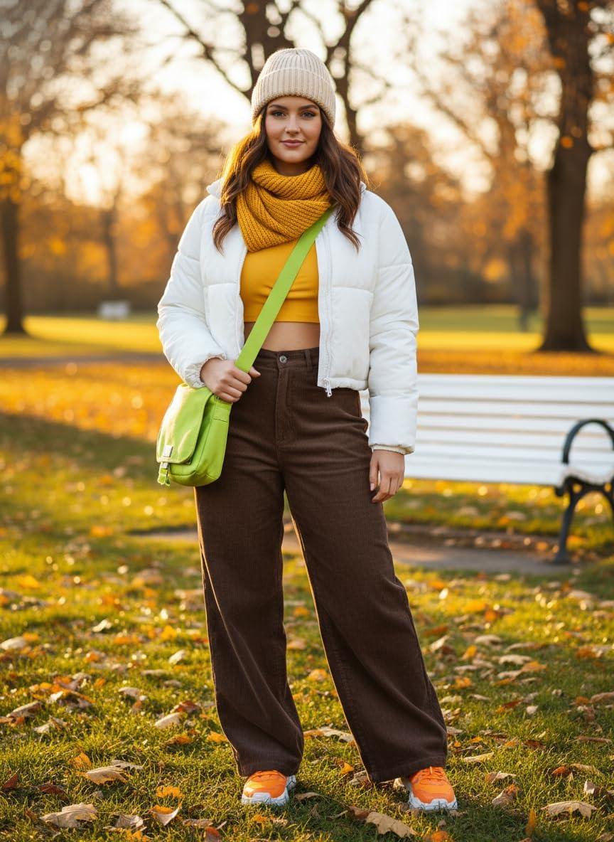 image:imageEMMIOL Corduroy Wide Leg Pants Women Casual Winter 2025 Elastic Waist Vintage Loose Trousers with PocketsBrown