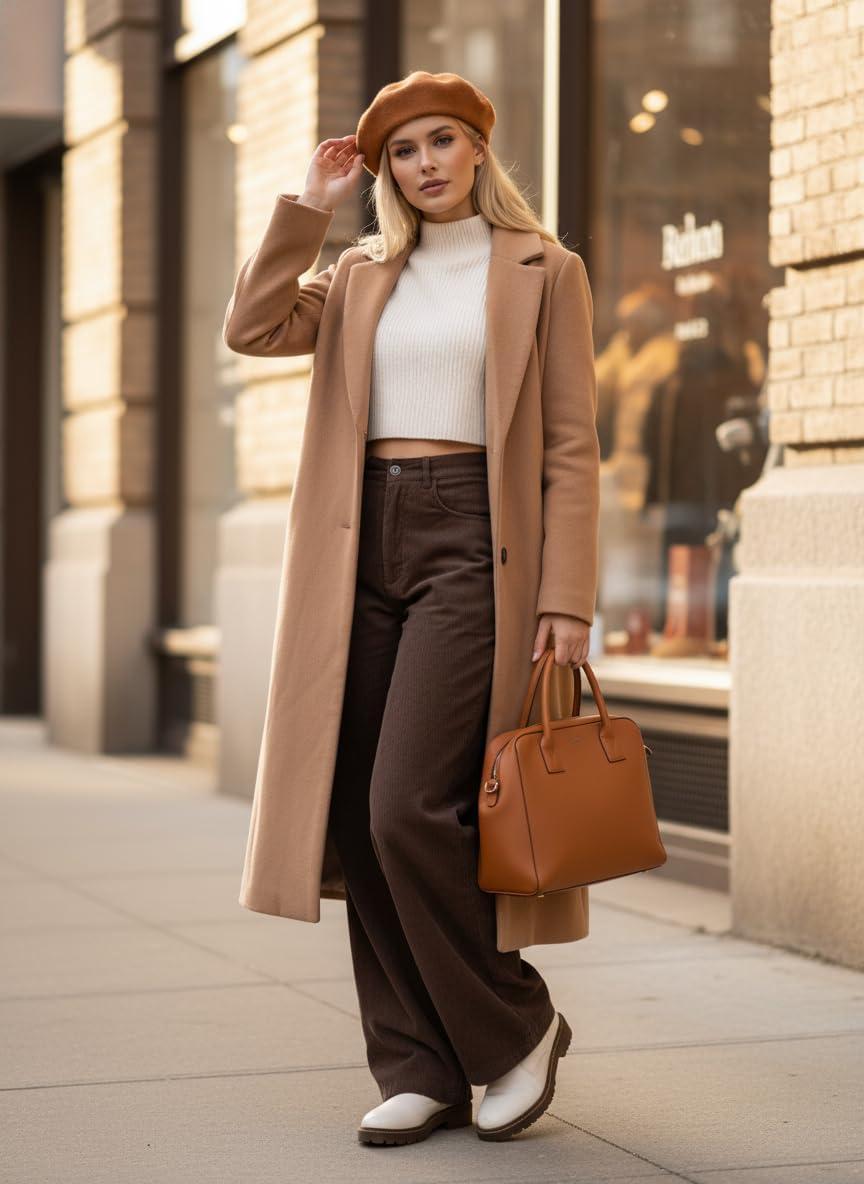 image:imageEMMIOL Corduroy Wide Leg Pants Women Casual Winter 2025 Elastic Waist Vintage Loose Trousers with PocketsBrown