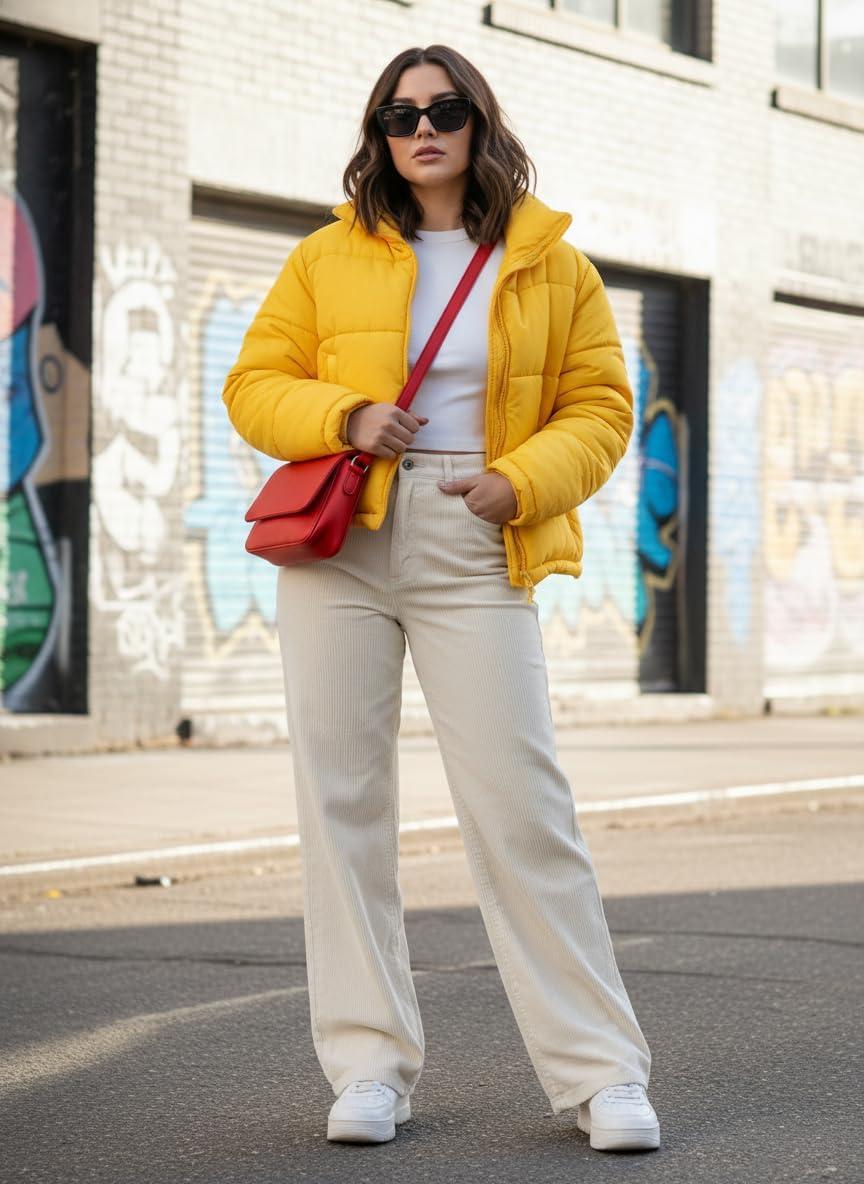 image:imageEMMIOL Corduroy Wide Leg Pants Women Casual Winter 2025 Elastic Waist Vintage Loose Trousers with PocketsCream White
