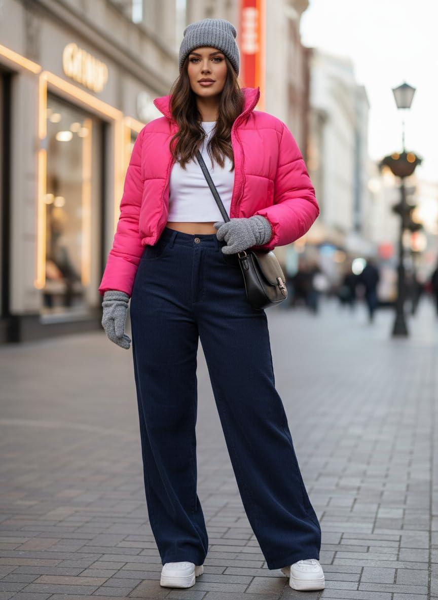 image:imageEMMIOL Corduroy Wide Leg Pants Women Casual Winter 2025 Elastic Waist Vintage Loose Trousers with PocketsNavy Blue