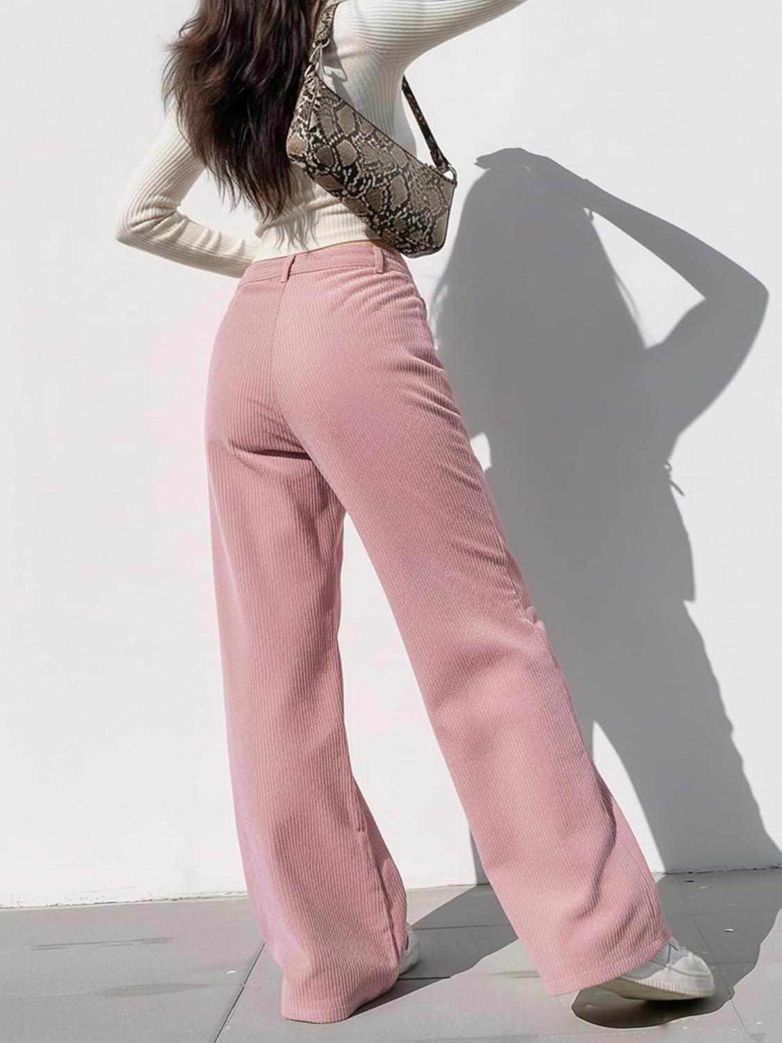 image:imageEMMIOL Corduroy Wide Leg Pants Women Casual Winter 2025 Elastic Waist Vintage Loose Trousers with PocketsPink