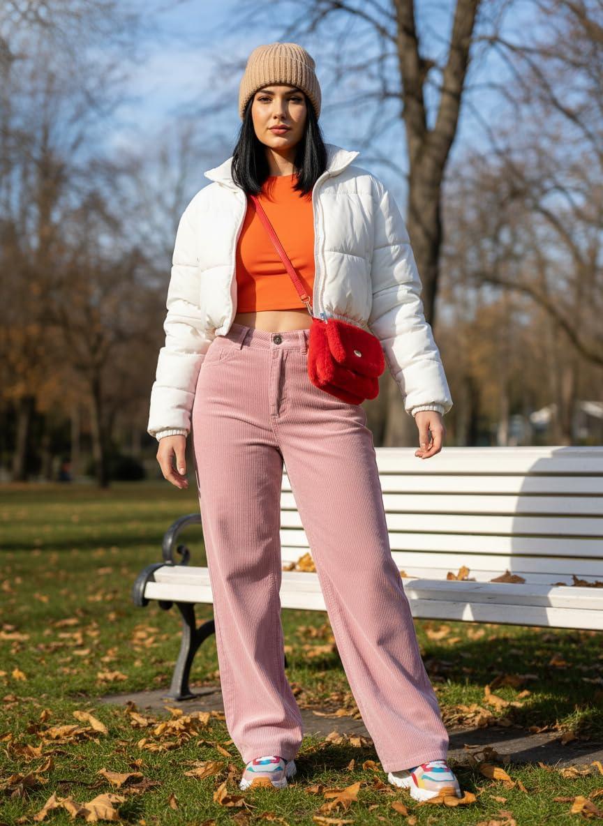 image:imageEMMIOL Corduroy Wide Leg Pants Women Casual Winter 2025 Elastic Waist Vintage Loose Trousers with PocketsPink