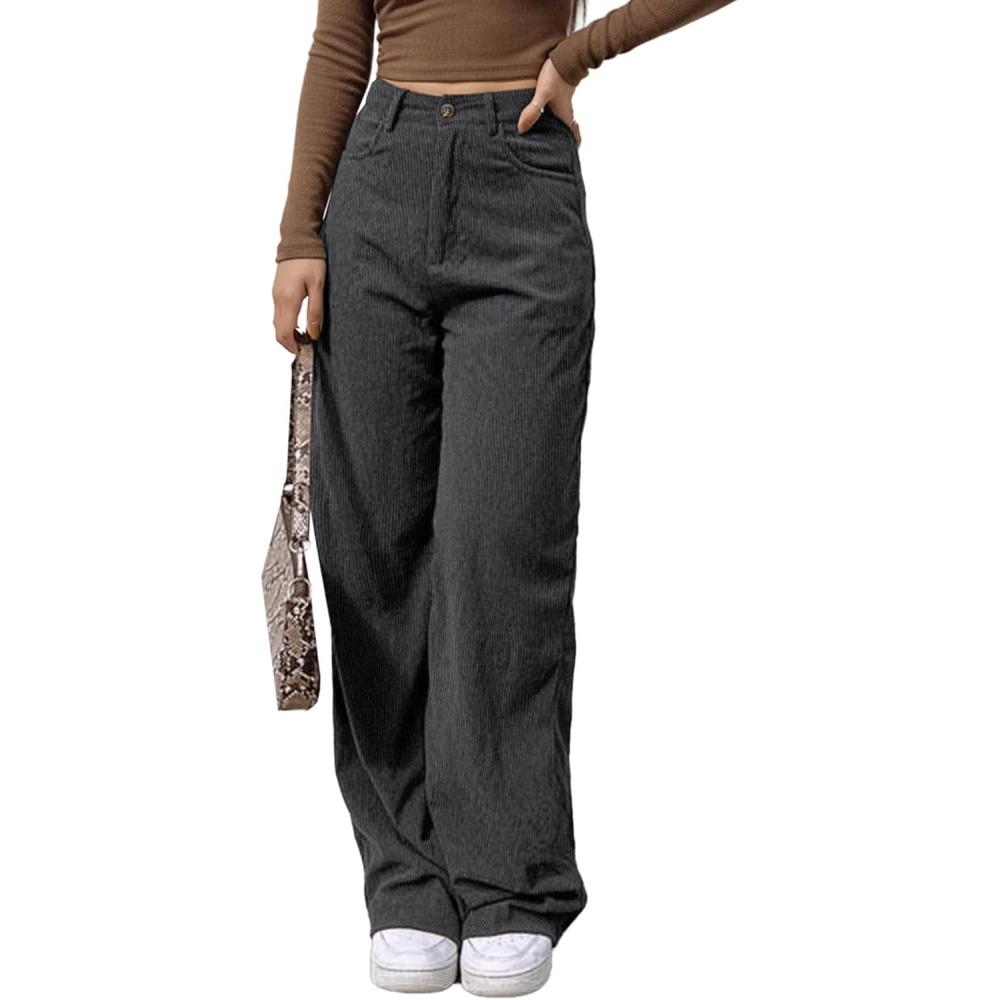 image:imageEMMIOL Corduroy Wide Leg Pants Women Casual Winter 2025 Elastic Waist Vintage Loose Trousers with PocketsGrey