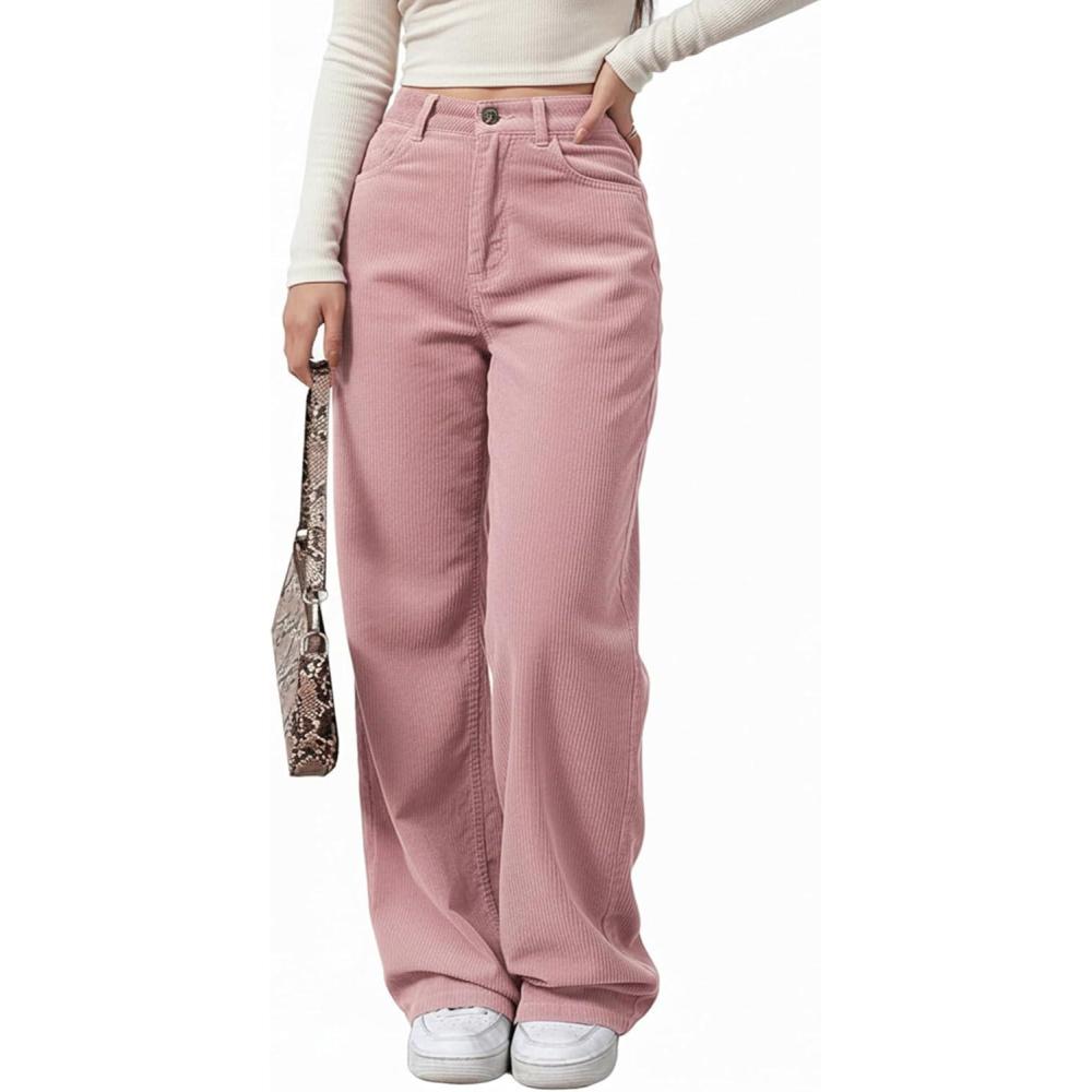 image:imageEMMIOL Corduroy Wide Leg Pants Women Casual Winter 2025 Elastic Waist Vintage Loose Trousers with PocketsPink