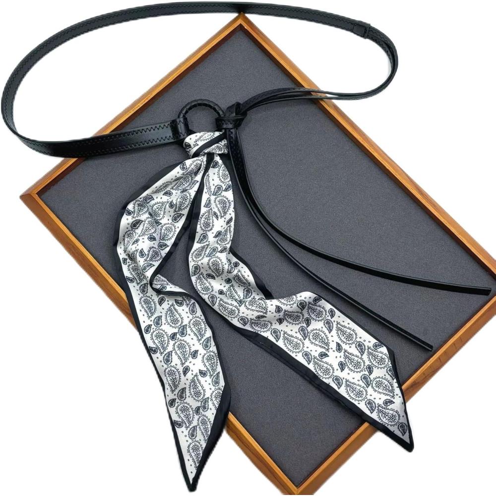 image:imageEMMIOL Skinny Long Scarf Belts Women Y2K Silk Leather Waist Satin Sash Tie for Dress Jeans Pants Vintage Fashion AccessoryBlack