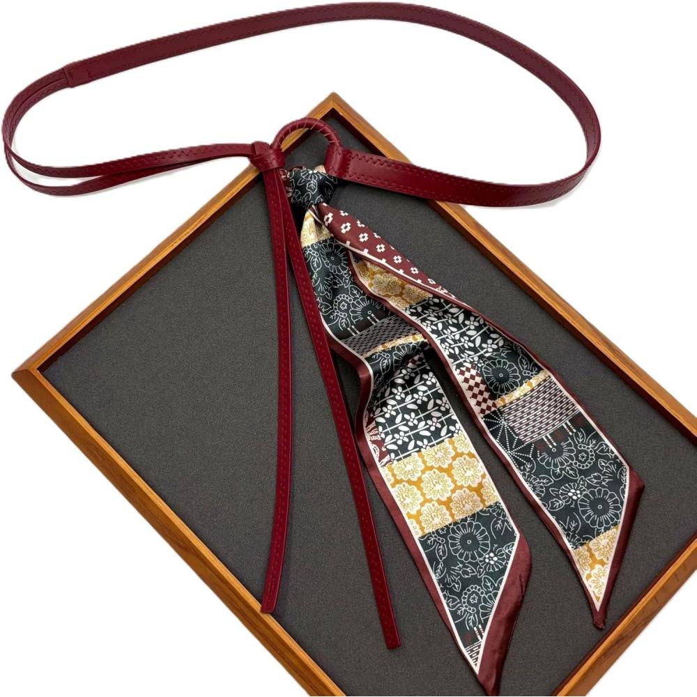 image:imageEMMIOL Skinny Long Scarf Belts Women Y2K Silk Leather Waist Satin Sash Tie for Dress Jeans Pants Vintage Fashion AccessoryRed