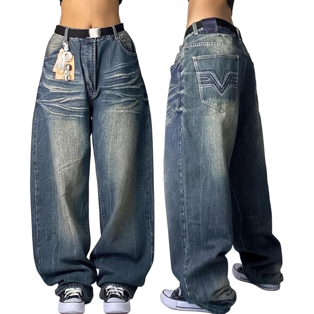 image:imageEMMIOL Women Y2K 90S Hip Hop Baggy Jeans Boyfriend Wide Leg Denim Pants MidLow Rise Loose Streetwear OutfitsBlue191