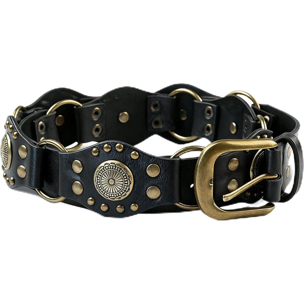 image:imageEMMIOL Y2K Belt for Women Star Studded Belt Vintage Gothic Grunge Punk Rock PU Leather WaistbandBoho Black