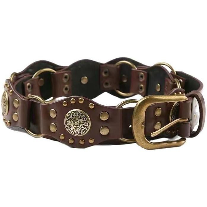 image:imageEMMIOL Y2K Belt for Women Star Studded Belt Vintage Gothic Grunge Punk Rock PU Leather WaistbandBoho Brown