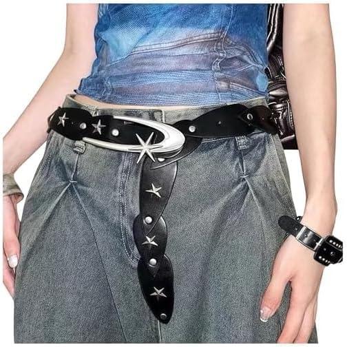 image:imageEMMIOL Y2K Belt for Women Star Studded Belt Vintage Gothic Grunge Punk Rock PU Leather WaistbandStar Black