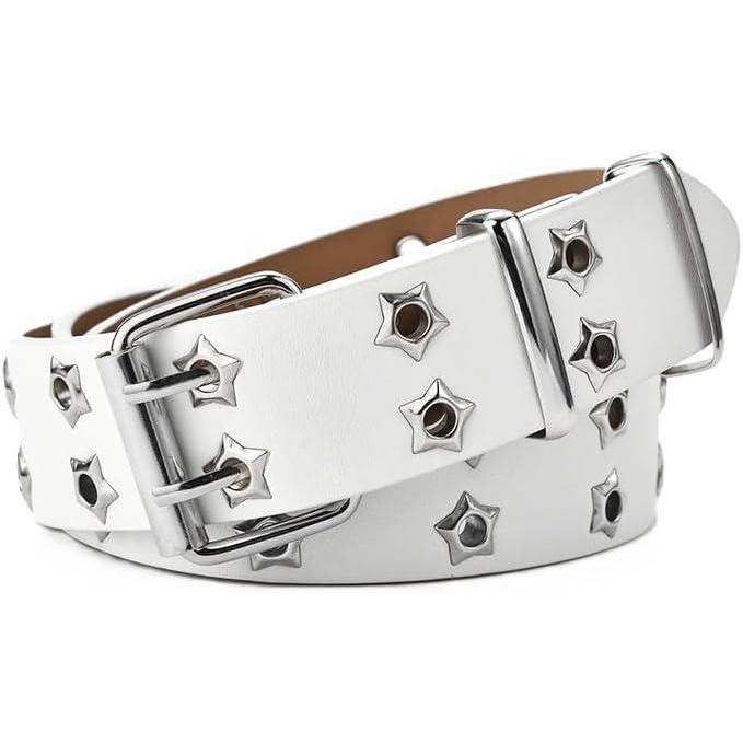 image:imageEMMIOL Y2K Women Belts for Jeans Ladies Leather Belt Trendy Goth Star with Silvery Buckle Waist Belt Punk for DressWhitestar