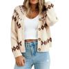 EMMIOL Womens Fair Isle Sweater Cropped Button Up Long Sleeve Cardigans Crewneck Knit Sweater Coats Fall Winter(Apricot)