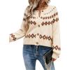 EMMIOL Womens Fair Isle Sweater Cropped Button Up Long Sleeve Cardigans Crewneck Knit Sweater Coats Fall Winter(Apricot)