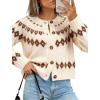 EMMIOL Womens Fair Isle Sweater Cropped Button Up Long Sleeve Cardigans Crewneck Knit Sweater Coats Fall Winter(Apricot)